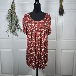 Anymiss Reddish Brown Floral Short Sleeve Blouse 2XL